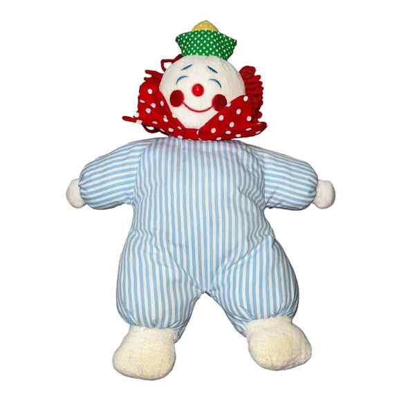 Vintage Eden Stuffed Plush Circus Clown Red Tie Blue Stripes Yarn Hair Toy 14" - Picture 7 of 7
